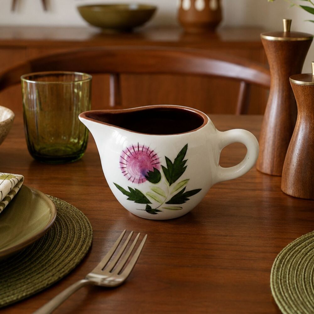 Vintage Stangl Pottery Creamer Thistle Pattern 6oz MCM Pink Floral 3" high b